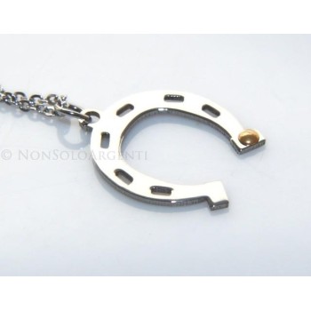 NSA|collana acciaio ciondolo ferro di cavallo punto oro dorato