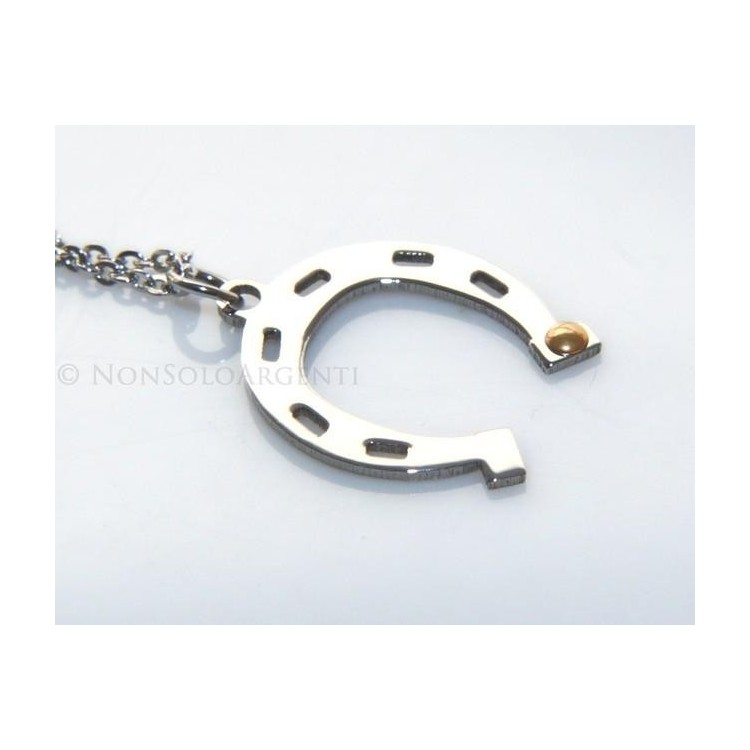 NSA|collana acciaio ciondolo ferro di cavallo punto oro dorato