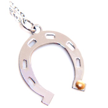 NSA|collana acciaio ciondolo ferro di cavallo punto oro dorato