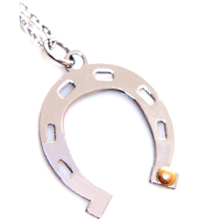 NSA|collana acciaio ciondolo ferro di cavallo punto oro dorato