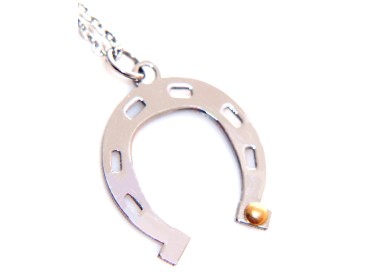 NSA|collana acciaio ciondolo ferro di cavallo punto oro dorato
