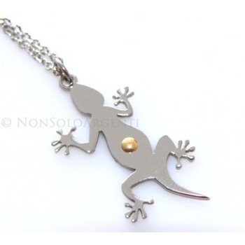 NSA|Acciaio Italia : Esclusiva collana rolo' pendente geco lucertola punto oro