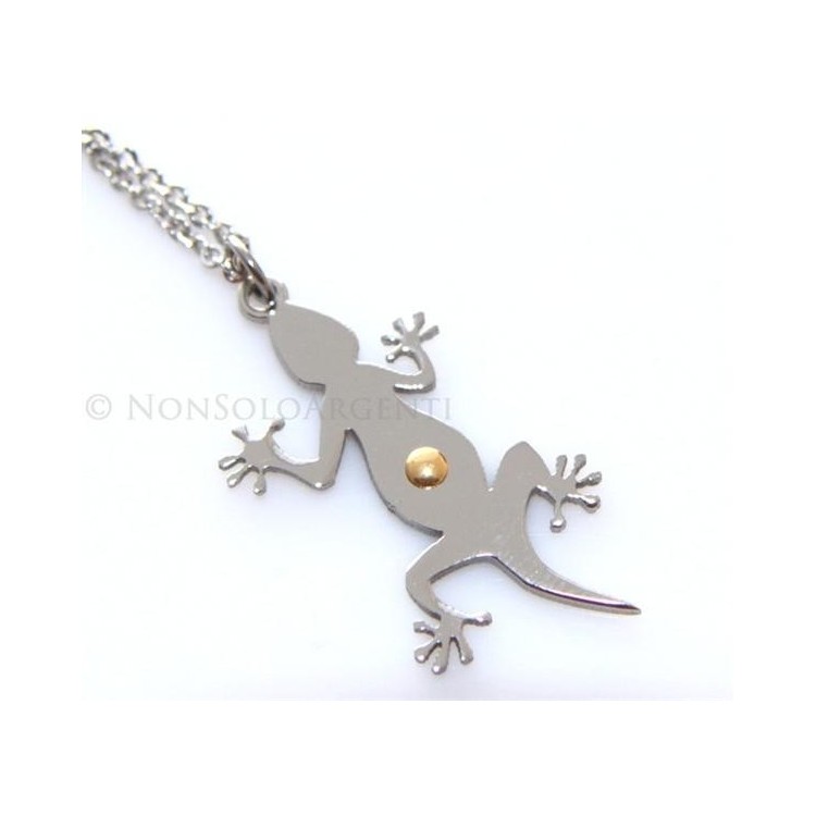 NSA|Acciaio Italia : Esclusiva collana rolo' pendente geco lucertola punto oro