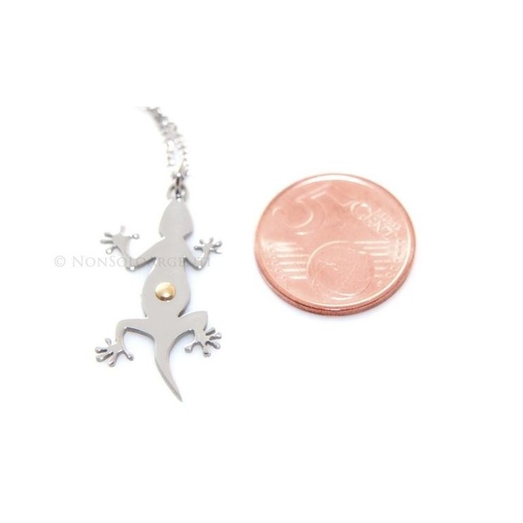 NSA|Acciaio Italia : Esclusiva collana rolo' pendente geco lucertola punto oro