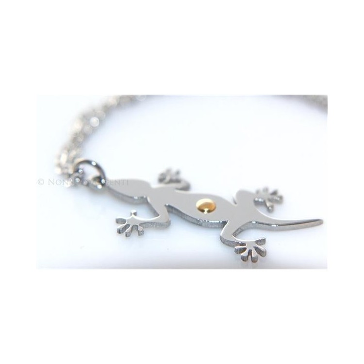 NSA|Acciaio Italia : Esclusiva collana rolo' pendente geco lucertola punto oro