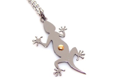 NSA|steel necklace pendant gecko lizard point gold gilded