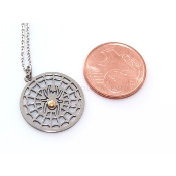 NSA|Acciaio Italia : Esclusiva collana rolo' pendente tela ragno spiderman punto oro