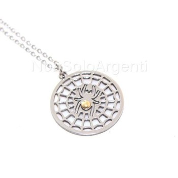NSA|Acciaio Italia : Esclusiva collana rolo' pendente tela ragno spiderman punto oro