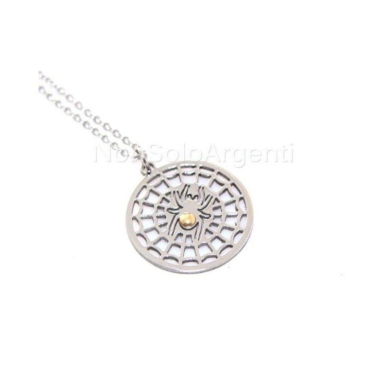 NSA|Acciaio Italia : Esclusiva collana rolo' pendente tela ragno spiderman punto oro