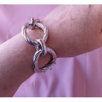 NSA|Bronzo anallergico bagnoe oro bianco, maestoso bracciale donna con ovali torchon