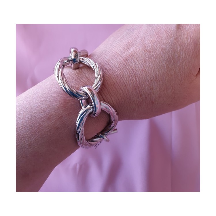 NSA|Bronzo anallergico bagnoe oro bianco, maestoso bracciale donna con ovali torchon