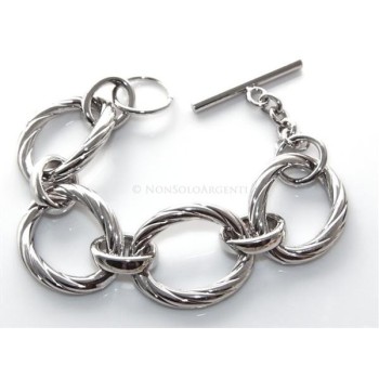 NSA|Bronzo anallergico placcato oro bianco, grande bracciale donna con ovali torchon