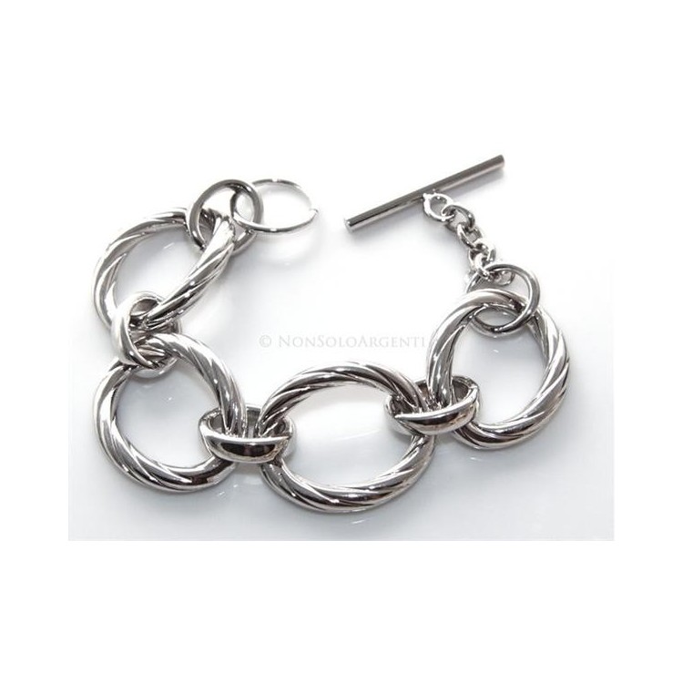NSA|Bronzo anallergico placcato oro bianco, grande bracciale donna con ovali torchon