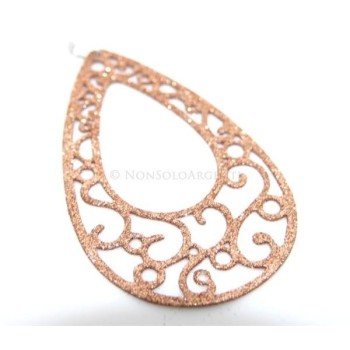 NSA|Argento 925 Italiano : Pendente goccia taglio laser 8x5 cm trattamento glitter ORO
