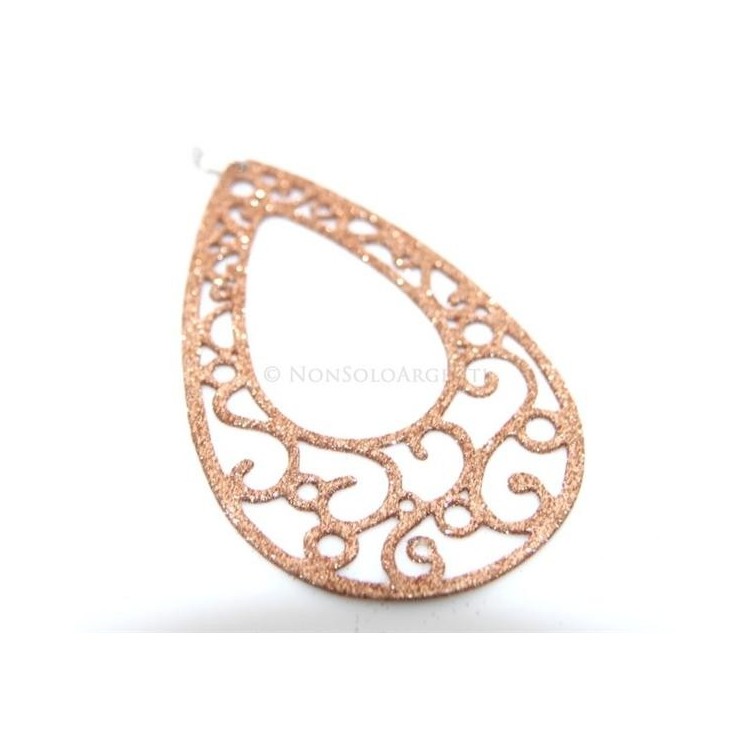 NSA|Argento 925 Italiano : Pendente goccia taglio laser 8x5 cm trattamento glitter ORO