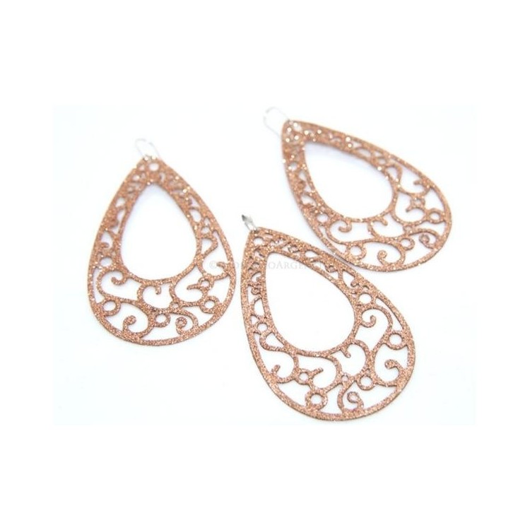 NSA|Argento 925 Italiano : Pendente goccia taglio laser 8x5 cm trattamento glitter ORO