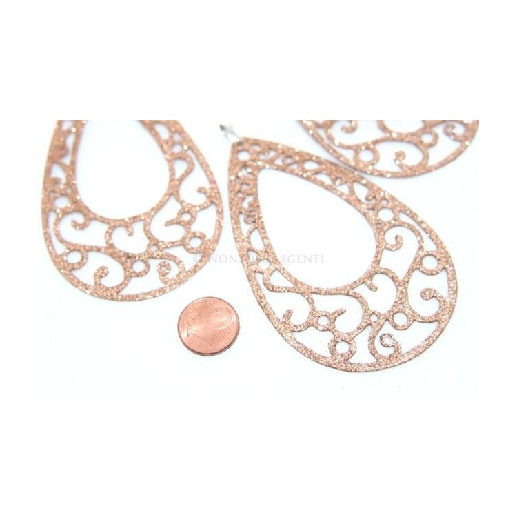 NSA|Argento 925 Italiano : Pendente goccia taglio laser 8x5 cm trattamento glitter ORO