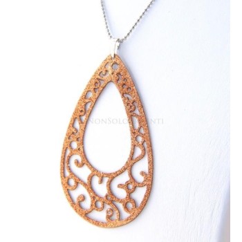 NSA|Argento 925 Italiano : Pendente goccia taglio laser 8x5 cm trattamento glitter ORO