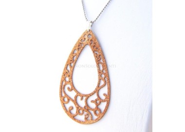 NSA|Argento 925 Italiano : Pendente goccia taglio laser 8x5 cm trattamento glitter ORO