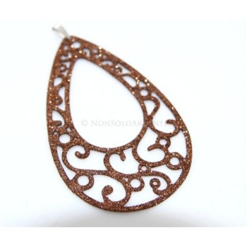 NSA|Argento 925 Italiano : Pendente goccia taglio laser 8x5 cm trattamento glitter bronzo