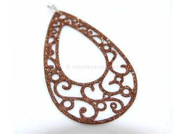 NSA|Argento 925 Italiano : Pendente goccia taglio laser 8x5 cm trattamento glitter bronzo