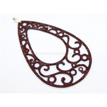 NSA|Argento 925 Italiano : Pendente goccia taglio laser 8x5 cm trattamento glitter marrone bruciato