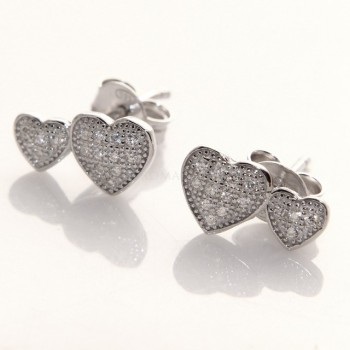 NSA|Argento 925 : orecchini donna zirconi bianchi cuore doppio