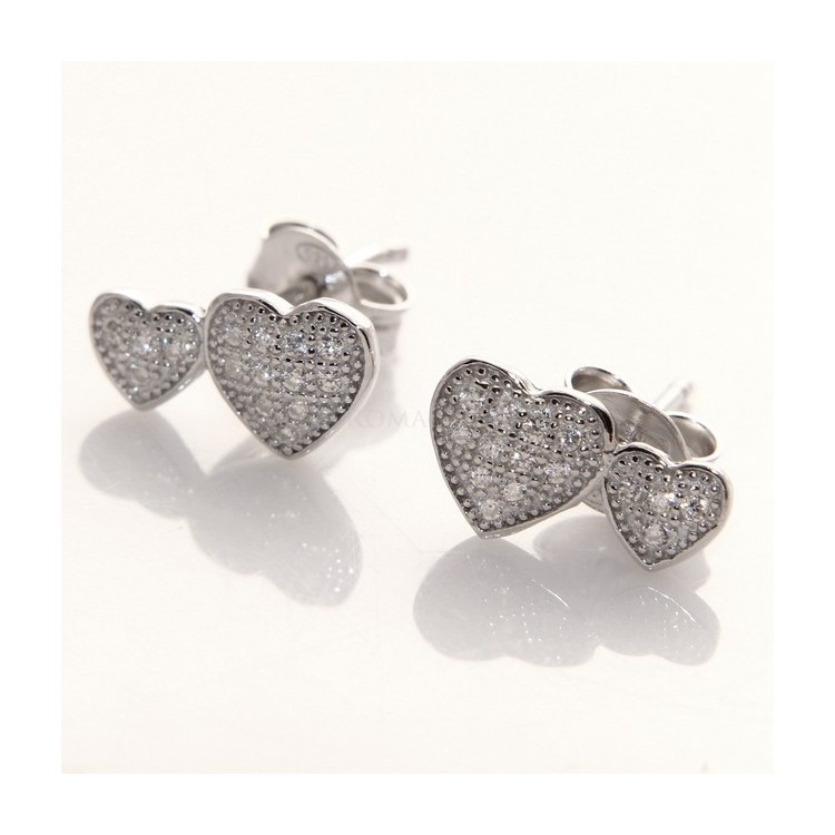 NSA|Argento 925 : orecchini donna zirconi bianchi cuore doppio