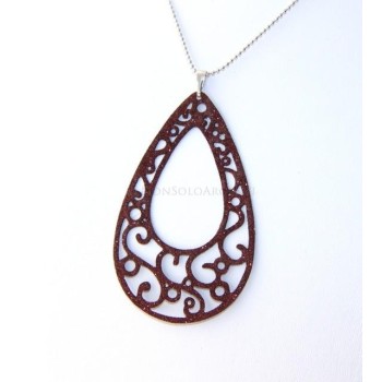 NSA|Argento 925 Italiano : Pendente goccia taglio laser 8x5 cm trattamento glitter marrone bruciato