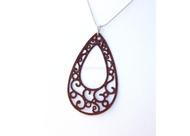 NSA|Argento 925 Italiano : Pendente goccia taglio laser 8x5 cm trattamento glitter marrone bruciato