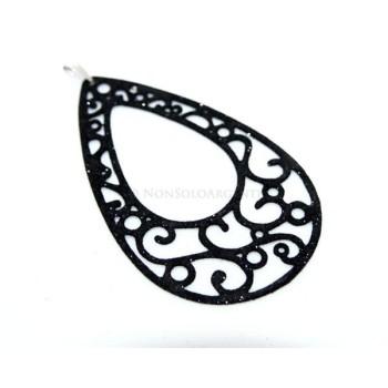 NSA|Argento 925 Italiano : Pendente goccia taglio laser 8x5 cm trattamento glitter nero
