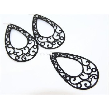 NSA|Argento 925 Italiano : Pendente goccia taglio laser 8x5 cm trattamento glitter nero