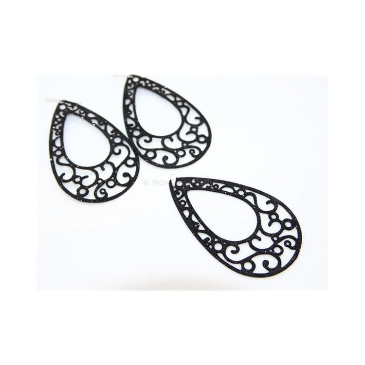 NSA|Argento 925 Italiano : Pendente goccia taglio laser 8x5 cm trattamento glitter nero