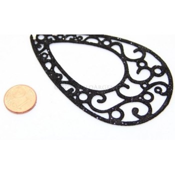 NSA|Argento 925 Italiano : Pendente goccia taglio laser 8x5 cm trattamento glitter nero