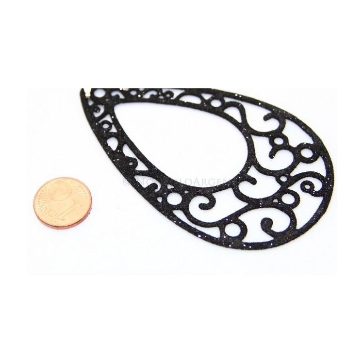 NSA|Argento 925 Italiano : Pendente goccia taglio laser 8x5 cm trattamento glitter nero