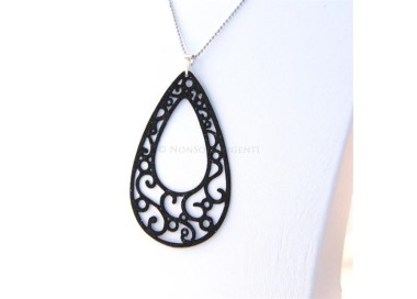 NSA|Argento 925 Italiano : Pendente goccia taglio laser 8x5 cm trattamento glitter nero