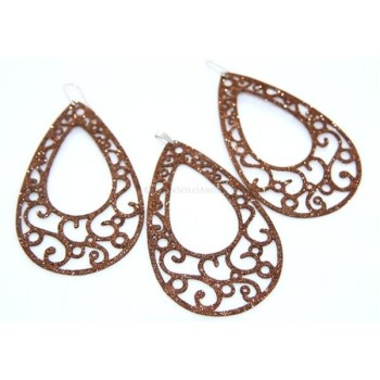 NSA|Argento 925 Italiano : Orecchini goccia taglio laser 8x5 cm trattamento glitter Bronzo