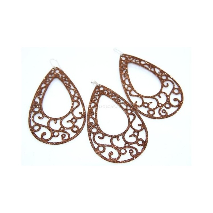 NSA|Argento 925 Italiano : Orecchini goccia taglio laser 8x5 cm trattamento glitter Bronzo