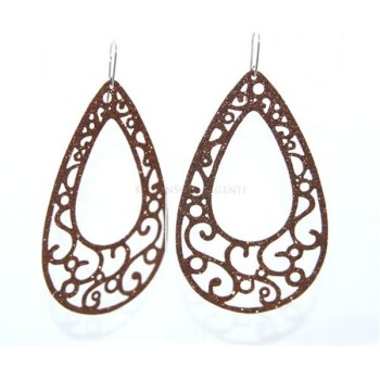 NSA|Argento 925 Italiano : Orecchini goccia taglio laser 8x5 cm trattamento glitter Bronzo
