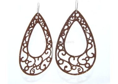 NSA|Argento 925 Italiano : Orecchini goccia taglio laser 8x5 cm trattamento glitter Bronzo