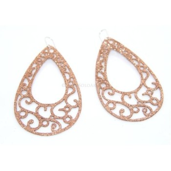 NSA|Argento 925 Italiano : Orecchini goccia taglio laser 8x5 cm trattamento glitter ORO