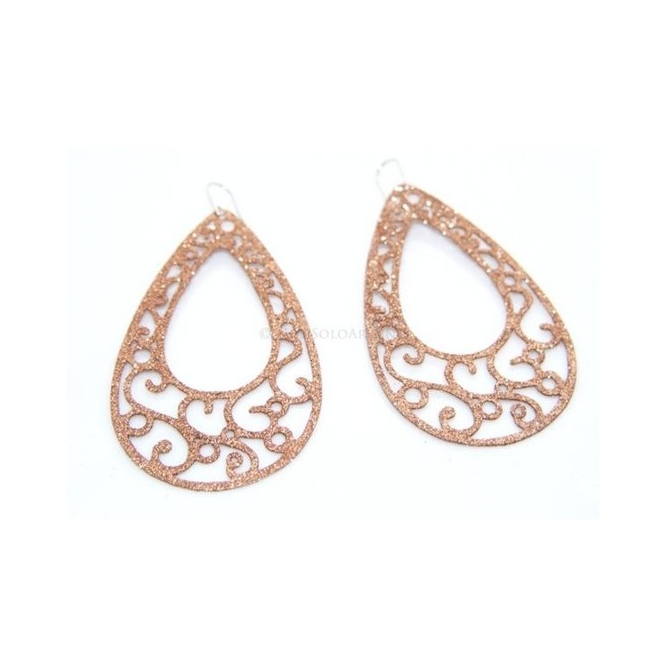 NSA|Argento 925 Italiano : Orecchini goccia taglio laser 8x5 cm trattamento glitter ORO