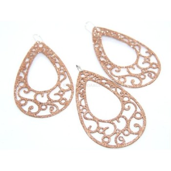 NSA|Argento 925 Italiano : Orecchini goccia taglio laser 8x5 cm trattamento glitter ORO