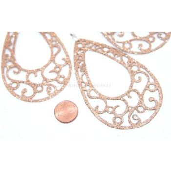 NSA|Argento 925 Italiano : Orecchini goccia taglio laser 8x5 cm trattamento glitter ORO