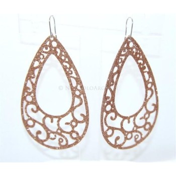 NSA|Argento 925 Italiano : Orecchini goccia taglio laser 8x5 cm trattamento glitter ORO