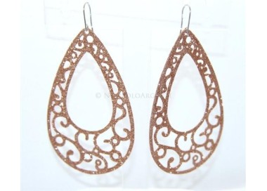 NSA|Argento 925 Italiano : Orecchini goccia taglio laser 8x5 cm trattamento glitter ORO