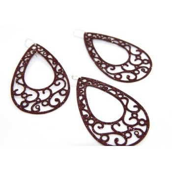 NSA|Argento 925 Italiano : Orecchini goccia taglio laser 8x5 cm trattamento glitter Marrone bruciato