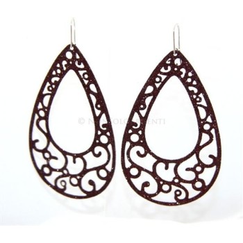 NSA|Argento 925 Italiano : Orecchini goccia taglio laser 8x5 cm trattamento glitter Marrone bruciato