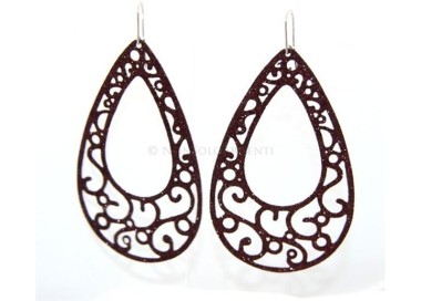 NSA|Argento 925 Italiano : Orecchini goccia taglio laser 8x5 cm trattamento glitter Marrone bruciato