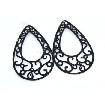 NSA|Argento 925 Italiano : Orecchini goccia taglio laser 8x5 cm trattamento glitter Nero